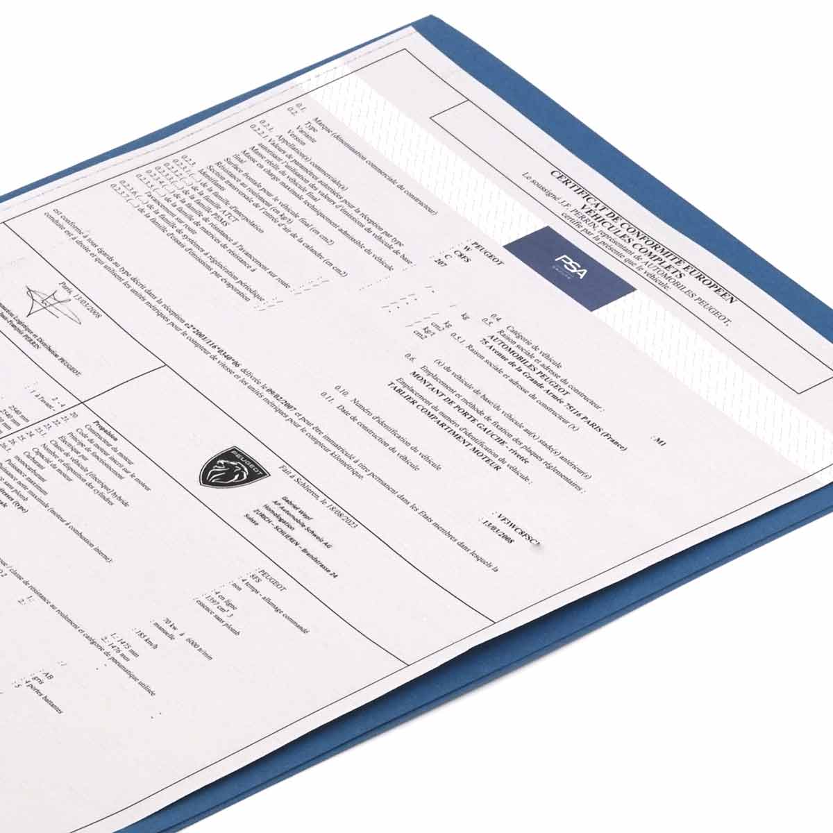 COC-asiakirjat Peugeotille (Certificate of Conformity)