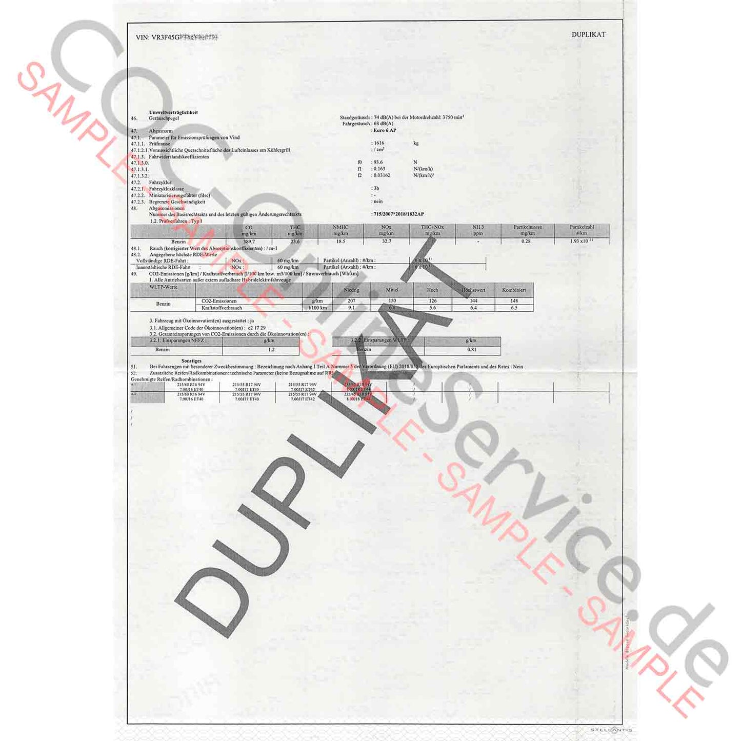COC-asiakirjat Peugeotille (Certificate of Conformity)