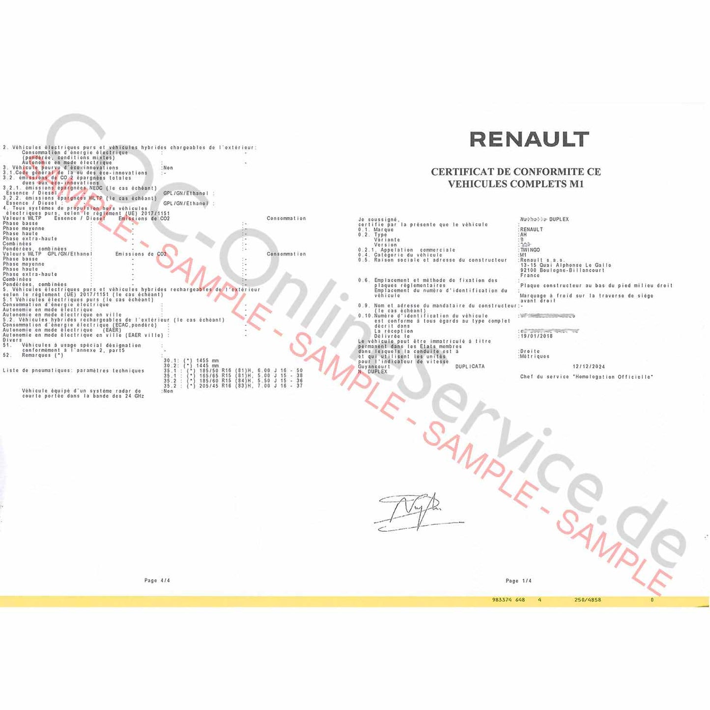 COC dokumenty pro Renault (Certifikát shody)